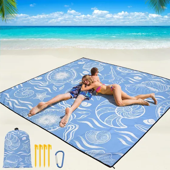 Sea Life Sketch Blue Beach Blanket